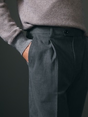 Charcoal Grey Relaxed Tapered Relaxed Fit Brushed Flannel Trousers - Image 4 of 9