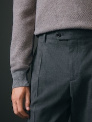 Charcoal Grey Relaxed Tapered Relaxed Fit Brushed Flannel Trousers - Image 5 of 9