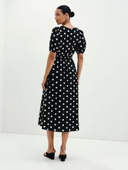 Finery Black Petite Polka Dot Addison Cotton Midi Dress - Image 2 of 5