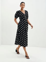 Finery Black Petite Polka Dot Addison Cotton Midi Dress - Image 4 of 5