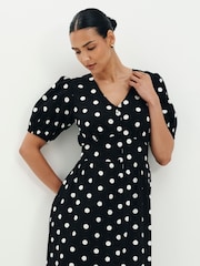 Finery Black Petite Polka Dot Addison Cotton Midi Dress - Image 5 of 5