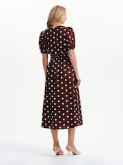 Finery Brown Petite Polka Dot Addison Cotton Midi Dress - Image 2 of 5