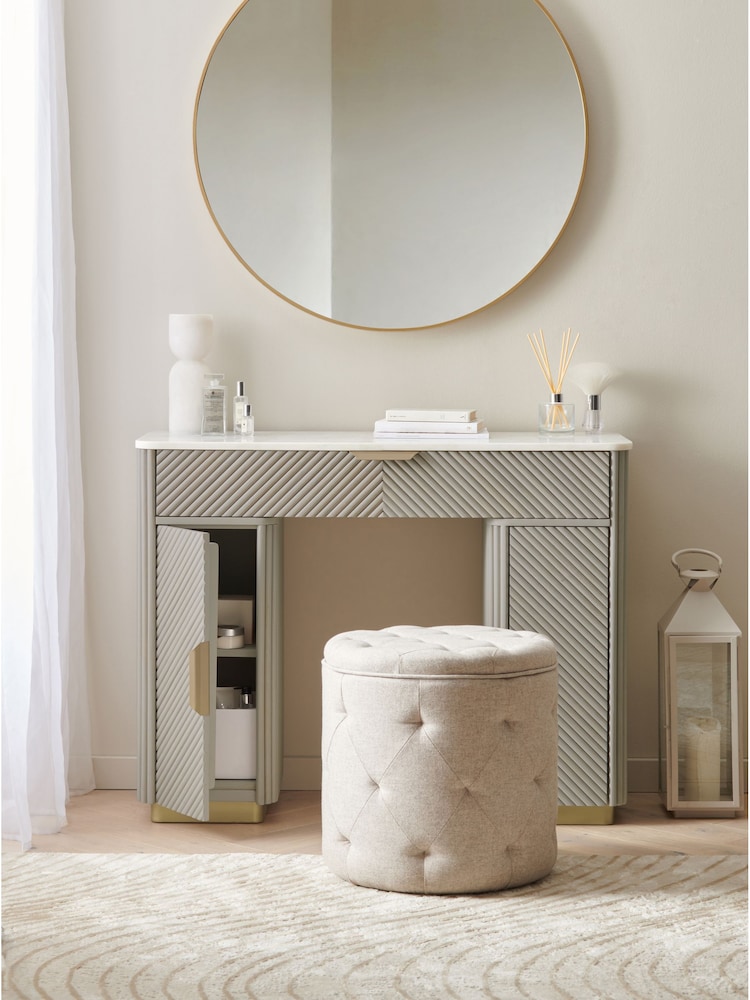 Light Grey Valencia 1 Drawer 2 Doors Solid Mango Wood Dressing Table - Image 2 of 12