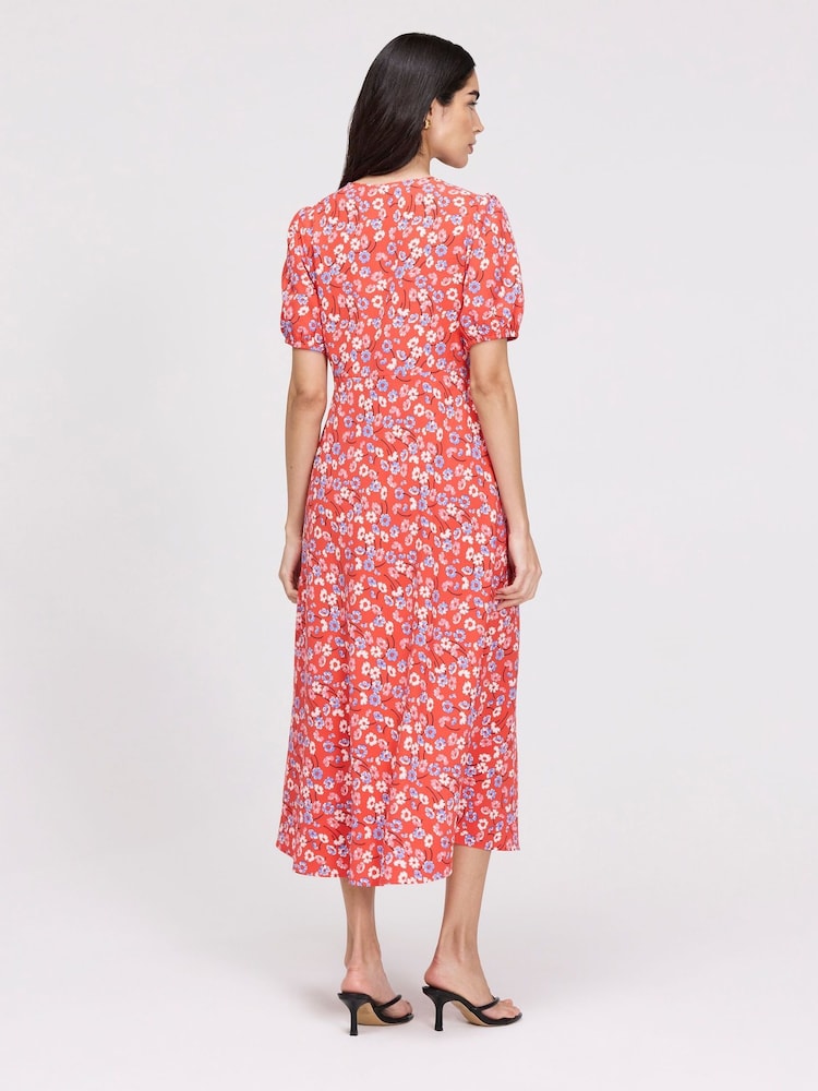 Finery Red Robyn Floral Button Through Midi Dress - Image 2 of 5 Finery Red Robyn Floral Button Through Midi Dress - Image 2 of 5