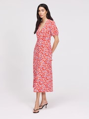 Finery Red Robyn Floral Button Through Midi  Dress - Image 3 of 5
