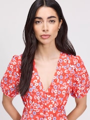 Finery Red Robyn Floral Button Through Midi  Dress - Image 4 of 5