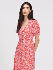 Finery Red Robyn Floral Button Through Midi  Dress - Image 5 of 5
