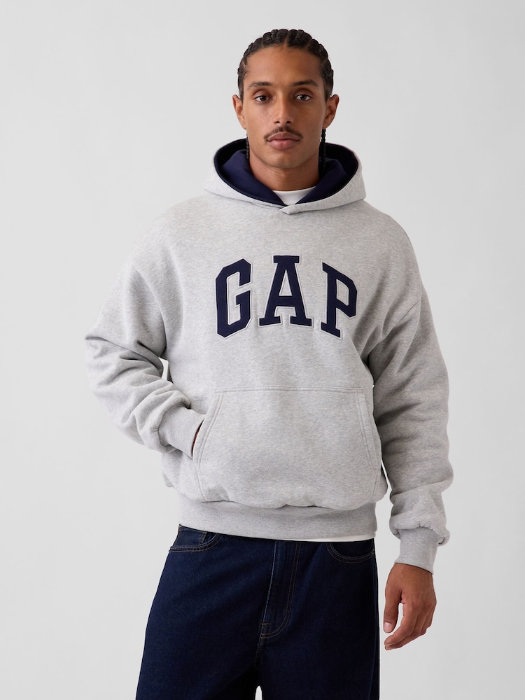 Gap Grey & Navy Reversible Heavyweight Logo Hoodie - Image 1 of 7 Gap Grey & Navy Reversible Heavyweight Logo Hoodie - Image 1 of 7