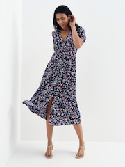 Finery Blue Robyn Button Through Midi Dress - Image 1 of 5