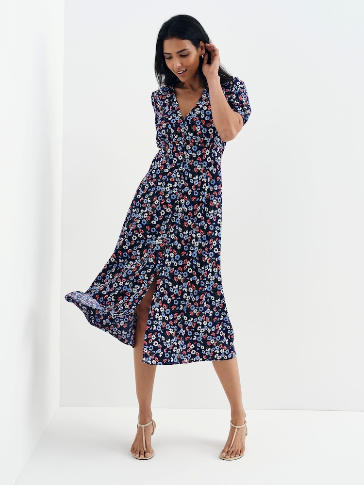 Finery Blue Robyn Button Through Midi Dress - Image 1 of 5 Finery Blue Robyn Button Through Midi Dress - Image 1 of 5
