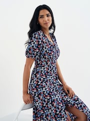 Finery Blue Robyn Button Through Midi Dress - Image 3 of 5