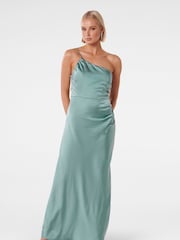 Forever New Sage Green Kelly One Shoulder Satin Maxi Dress - Image 1 of 4