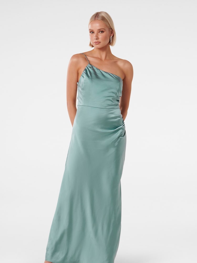 Forever New Sage Green Kelly One Shoulder Satin Maxi Dress - Image 1 of 4