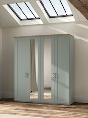 Wiemann Sage Green Truro 4 Door Wood and Mirror Semi Fitted Wardrobe - Image 1 of 4