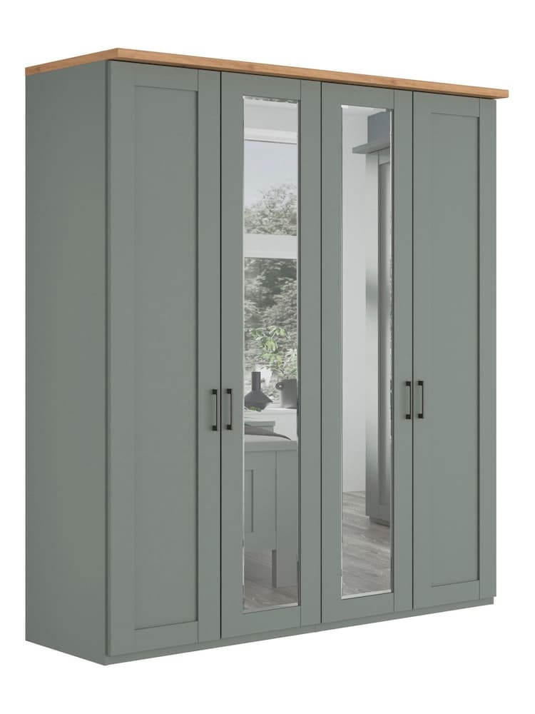 Wiemann Sage Green Truro 4 Door Wood and Mirror Semi Fitted Wardrobe - Image 2 of 4