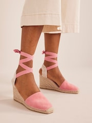 Boden Pink Square Toe Espadrille Wedges - Image 1 of 4