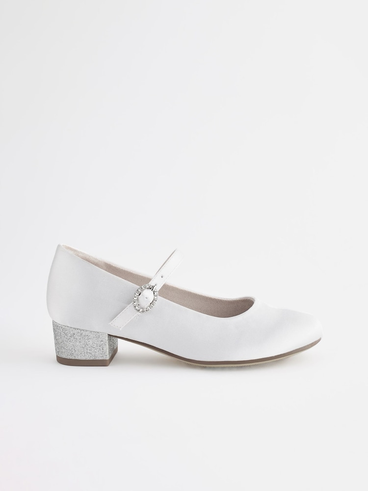 White Standard Fit (F) Mary Jane Flower Girl Heel Shoes - Image 3 of 6