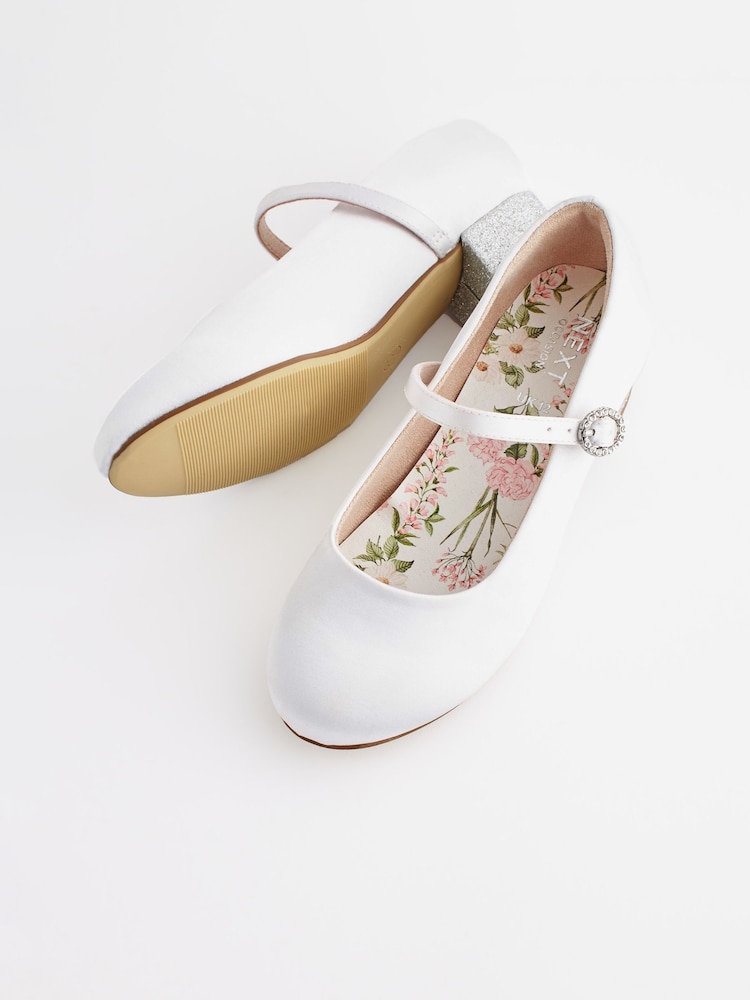 White Standard Fit (F) Mary Jane Flower Girl Heel Shoes - Image 4 of 6