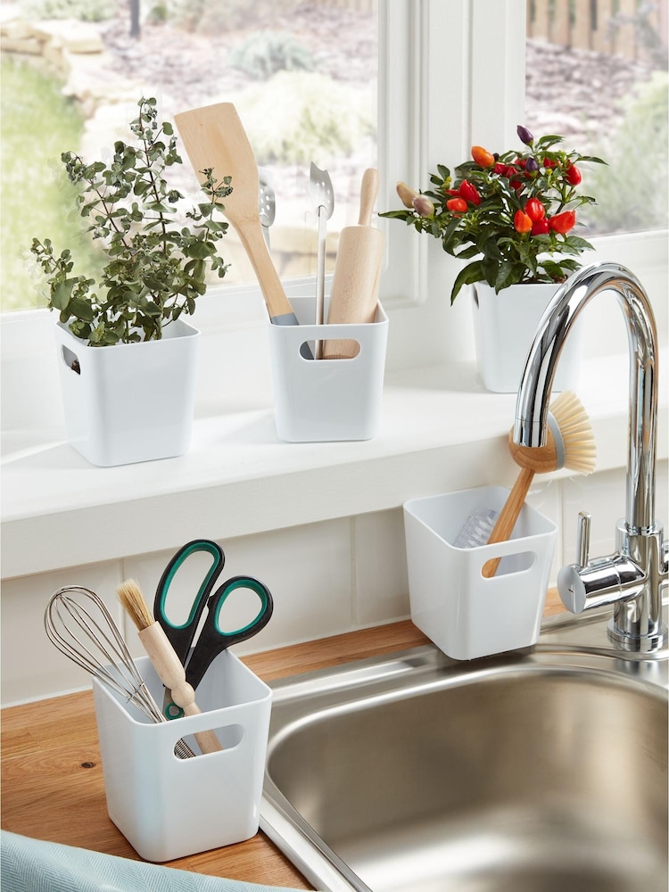Wham Set of 5 White Studio Square Plastic Storage Baskets - Image 1 of 4
