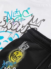 White/Black Graffiti Graphic 100% Cotton Top and Shorts Set (3-16yrs) - Image 3 of 3