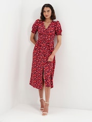 Finery Red Samantha Button Through Midi Dress - Image 1 of 5