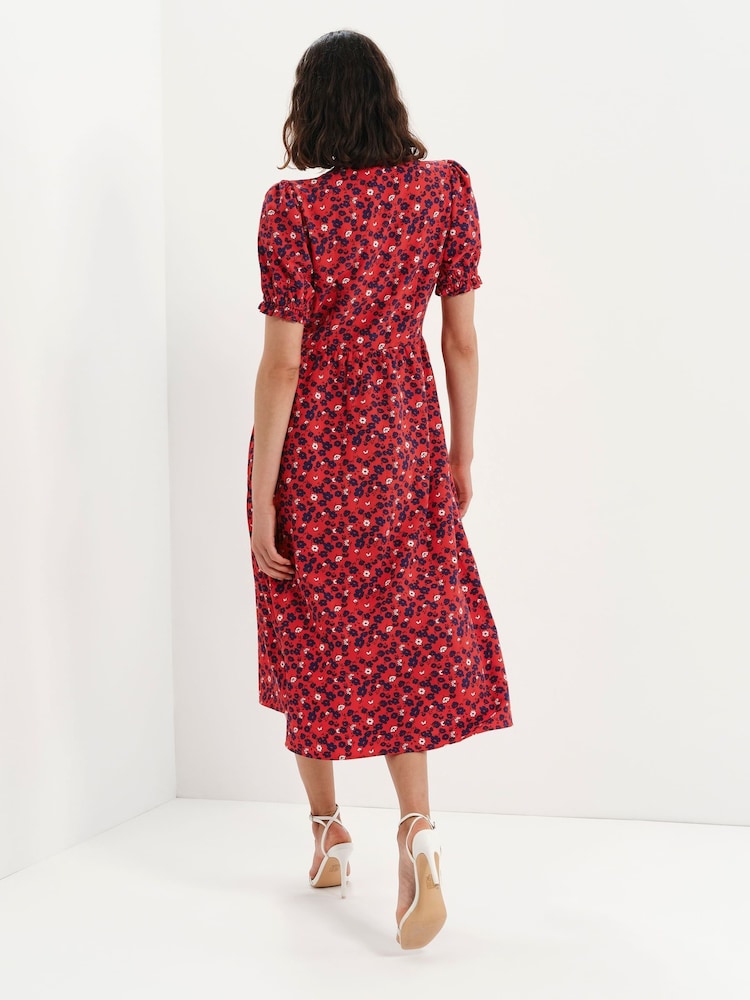 Finery Red Samantha Button Through Midi Dress - Image 2 of 5 Finery Red Samantha Button Through Midi Dress - Image 2 of 5