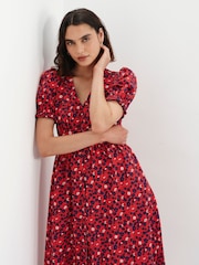Finery Red Samantha Button Through Midi Dress - Image 3 of 5
