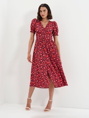Finery Red Samantha Button Through Midi Dress - Image 4 of 5
