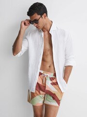 Reiss Dusty Rose Brass Printed Drawstring Swim Shorts - Image 1 of 5