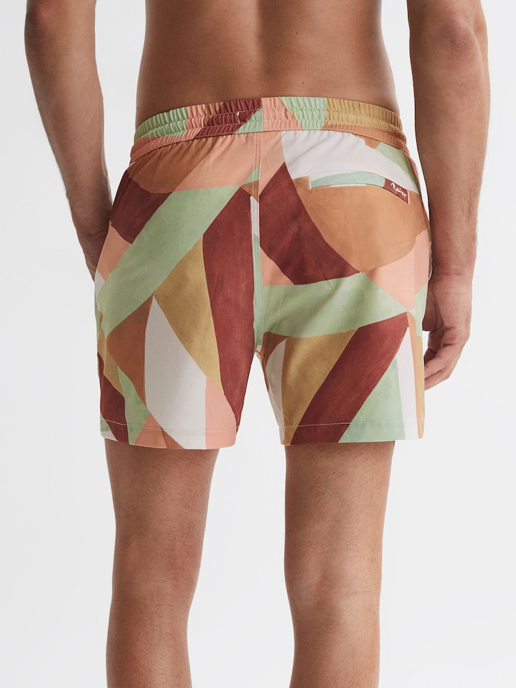 Reiss Dusty Rose Brass Printed Drawstring Swim Shorts - Image 5 of 5
