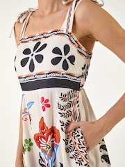 Roman White Floral Palm Strappy Midi Dress - Image 4 of 4
