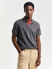 GANT Antracite Grey Melange Contrast Collar Polo Shirt - Image 1 of 4