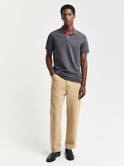 GANT Antracite Grey Melange Contrast Collar Polo Shirt - Image 3 of 4