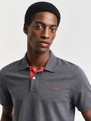 GANT Antracite Grey Melange Contrast Collar Polo Shirt - Image 4 of 4