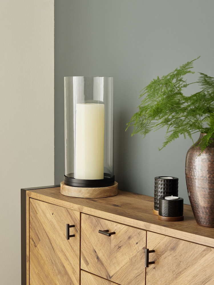 Black Extra Large Glass and Metal Hurricane Candle Holder - Image 1 of 4