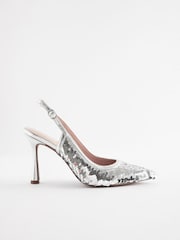 Silver Forever Comfort® Sequin Point Toe Slingback Heels - Image 2 of 6