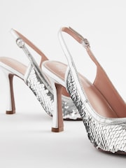 Silver Forever Comfort® Sequin Point Toe Slingback Heels - Image 4 of 6