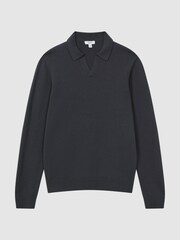 Reiss Anthracite Grey Swifts Merino Wool Open Collar Top - Image 2 of 5