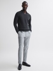 Reiss Anthracite Grey Swifts Merino Wool Open Collar Top - Image 3 of 5