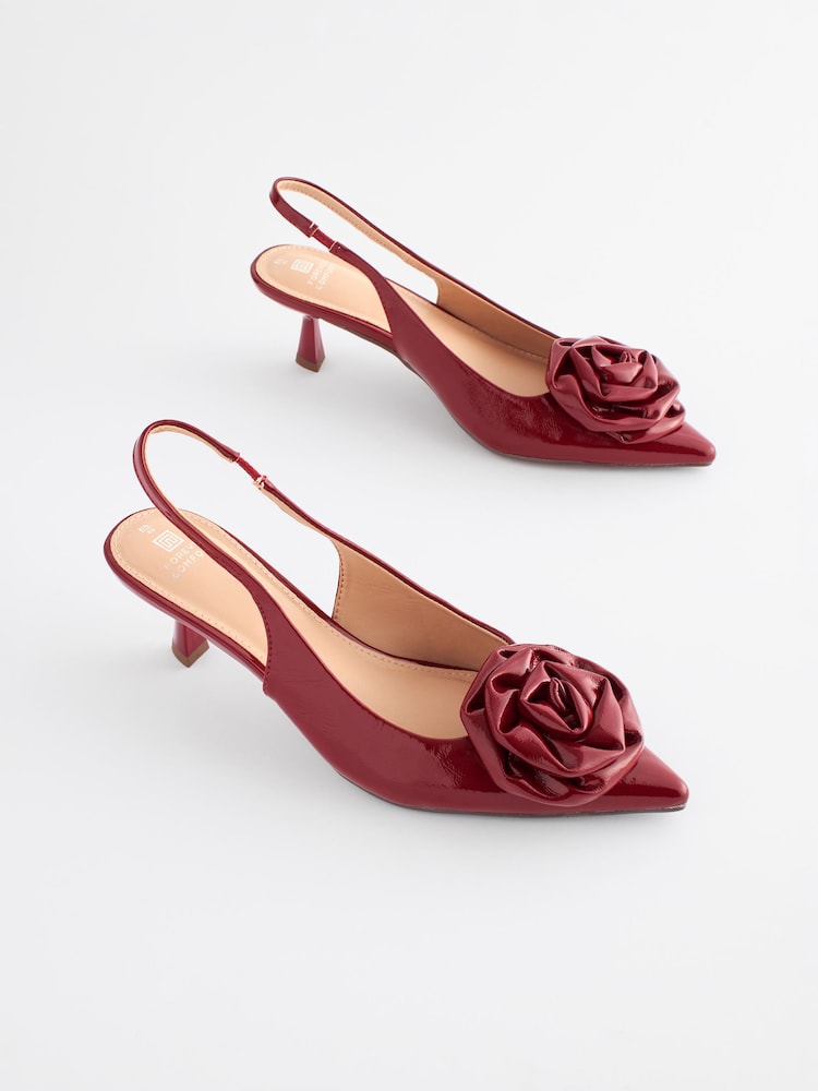 Red Standard/Wide Fit Forever Comfort® Patent Corsage Slingback Kitten Heels - Image 1 of 7