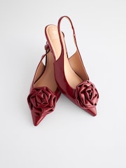 Red Standard/Wide Fit Forever Comfort® Patent Corsage Slingback Kitten Heels - Image 4 of 7