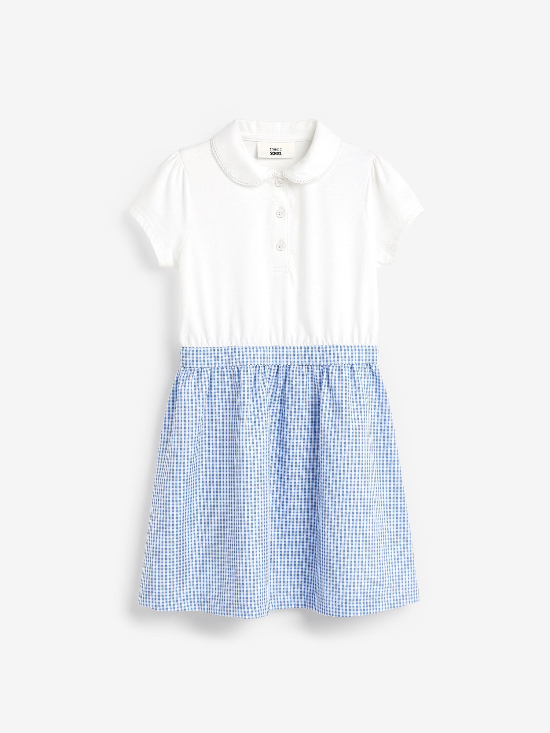 Pale blue gingham school dress shop