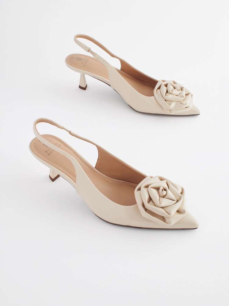Bone Standard/Wide Fit Forever Comfort® Patent Corsage Slingback Kitten Heels - Image 1 of 7