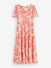 Finery Orange Petite Teresa Floral Print Tiered Midi Dress - Image 5 of 5