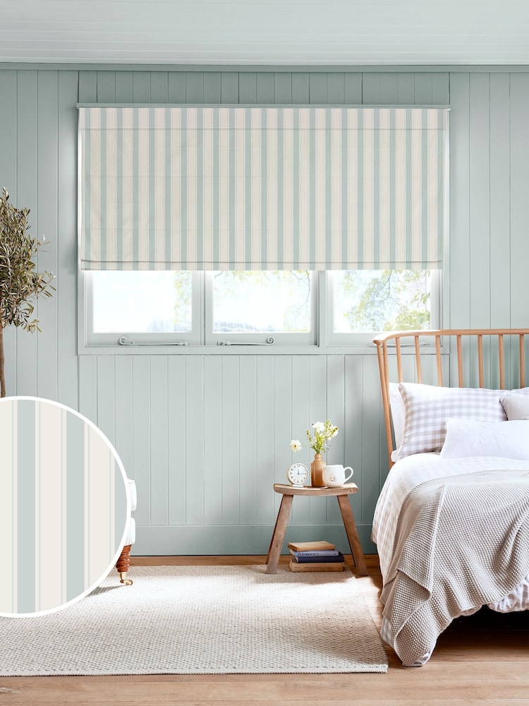 Sophie Allport Sea Blue Oundle Stripe Made To Measure Roman Blinds - Image 1 of 6 Sophie Allport Sea Blue Oundle Stripe Made To Measure Roman Blinds - Image 1 of 6