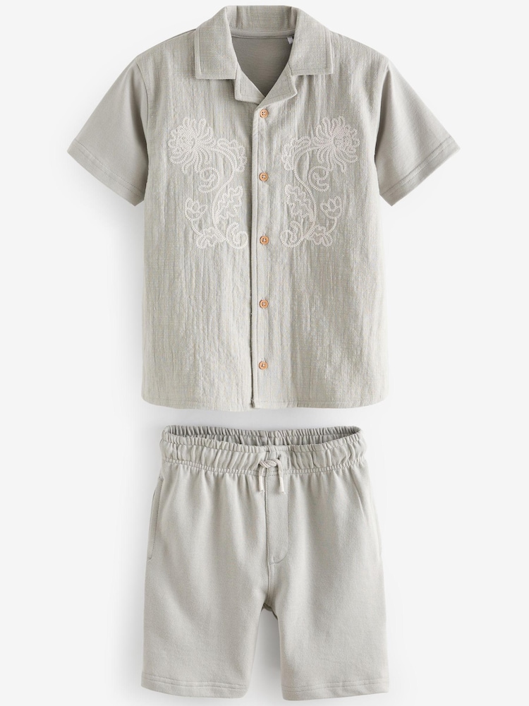 Grey Embroidered Jersey Shirt and Shorts Set (3-16yrs) - Image 1 of 3