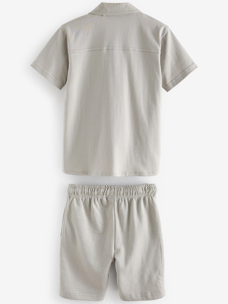 Grey Embroidered Jersey Shirt and Shorts Set (3-16yrs) - Image 2 of 3