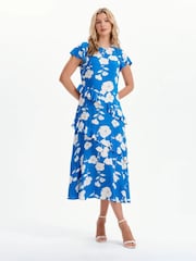 Finery Blue Petite Sierra Asymmetric Ruffle Midi Dress - Image 1 of 6