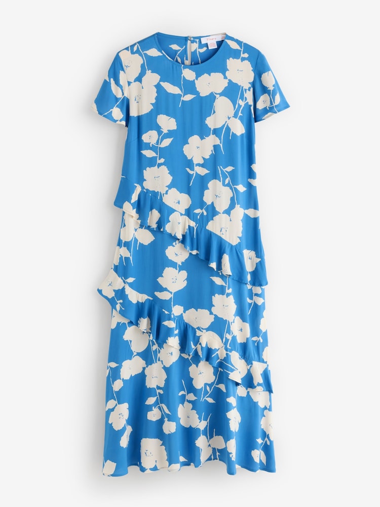 Finery Blue Petite Sierra Asymmetric Ruffle Midi Dress - Image 6 of 6 Finery Blue Petite Sierra Asymmetric Ruffle Midi Dress - Image 6 of 6