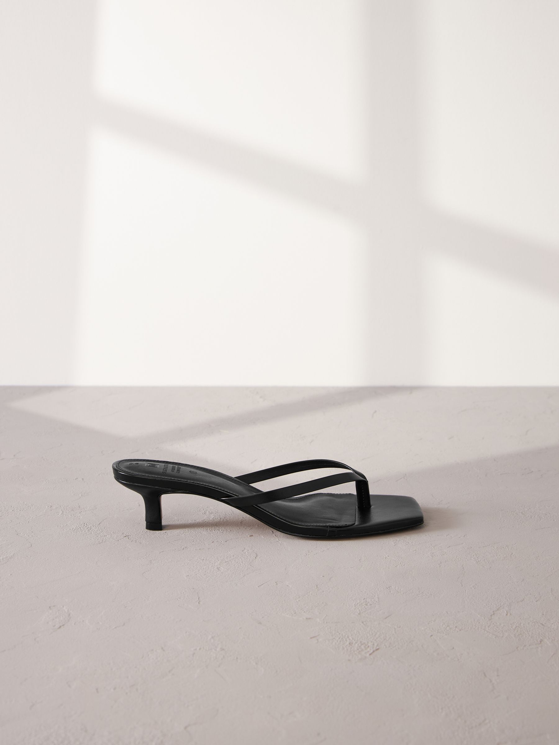 Black Premium Leather Toe Post Heeled Mules